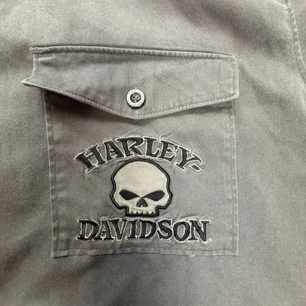 Harley Davidson Willie G Skull Work Shirt Mens 2XL Gray Short Sleeve 99031-08VM